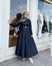 kemerli kot elbise lacivert