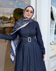 kemerli kot elbise lacivert 2