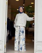 keten çiçekli pantolon bej 3