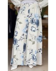 keten çiçekli pantolon bej 4