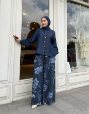 keten çiçekli pantolon lacivert