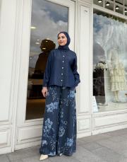 keten çiçekli pantolon lacivert 2