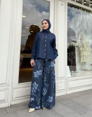 keten pantolon düz ve çiçekli mavi 2