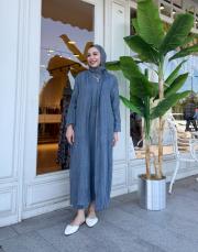 keten elbiseli kap indigo