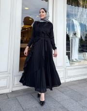 ithal volanlı elbise siyah