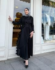 ithal volanlı elbise siyah 2