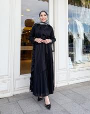 ithal volanlı elbise siyah 5