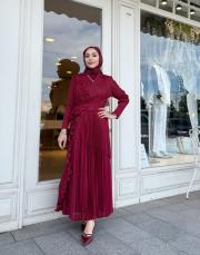 ithal volanlı elbise bordo