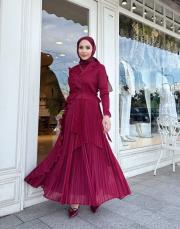 ithal volanlı elbise bordo 2