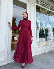ithal volanlı elbise bordo 3