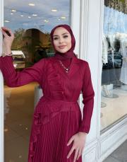 ithal volanlı elbise bordo 4