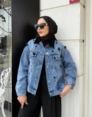 ithal kadife yaka kot açık mavi