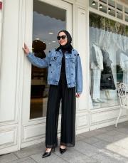 ithal kadife yaka kot açık mavi 4