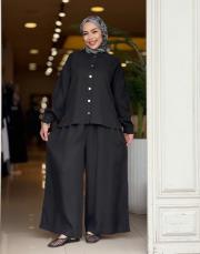 pantolon etekli tensel takım siyah