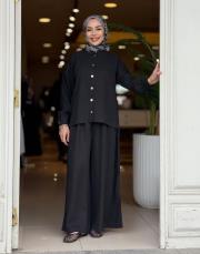 pantolon etekli tensel takım siyah 3