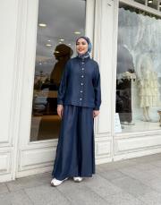 pantolon etekli tensel takım lacivert