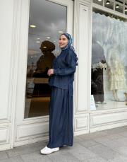 pantolon etekli tensel takım lacivert 2