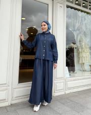 pantolon etekli tensel takım lacivert 3