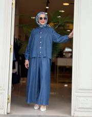 pantolon etekli tensel takım mavi 3