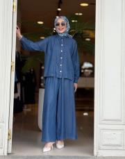 pantolon etekli tensel takım mavi 4