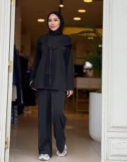 fular detaylı pantolon takım siyah