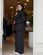 fular detaylı pantolon takım siyah 2