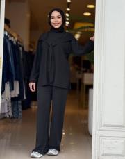 fular detaylı pantolon takım siyah 3