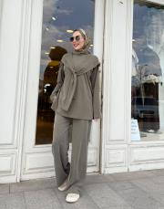 fular detaylı pantolon takım haki 2