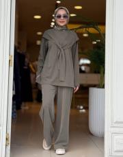 fular detaylı pantolon takım haki 4