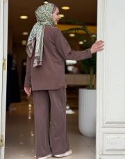 fular detaylı pantolon takım kahve 4