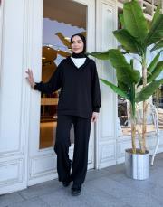 t-shirt detaylı basic takım siyah