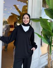 t-shirt detaylı basic takım siyah 2