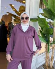 t-shirt detaylı basic takım mürdüm 3