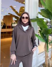 t-shirt detaylı basic takım kahve 4