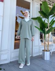 t-shirt detaylı basic takım mint 2