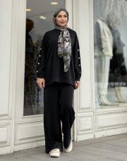 düğme detaylı takım siyah