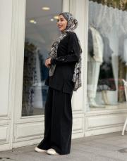 düğme detaylı takım siyah 2