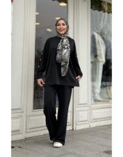 düğme detaylı takım siyah 3