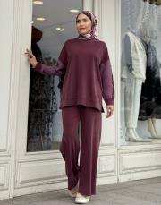 düğme detaylı takım bordo