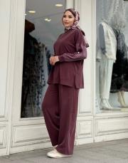 düğme detaylı takım bordo 2