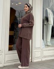 düğme detaylı takım kahve 2