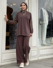 düğme detaylı takım kahve 3