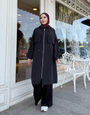 kapşonlu çift yaka kap siyah