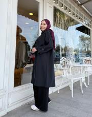 kapşonlu çift yaka kap siyah 2