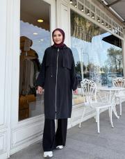 kapşonlu çift yaka kap siyah 3