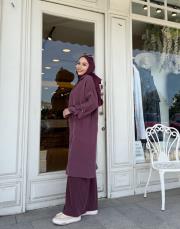 kapşonlu çift yaka kap mürdüm 2