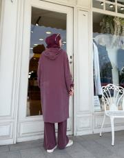 kapşonlu çift yaka kap mürdüm 3