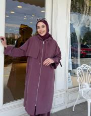 kapşonlu çift yaka kap mürdüm 4