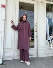 kapşonlu çift yaka kap mürdüm 5