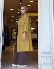 kapşonlu çift yaka kap hardal 2